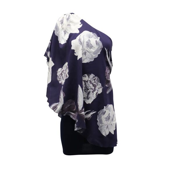 Alice + Olivia One Shoulder Floral Dress in Violet Silk